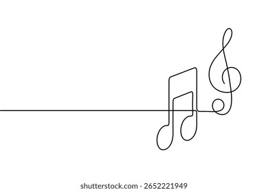 Continuous line art of music symbols and notes isolated on white background