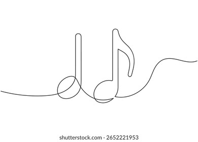 Continuous line art of music symbols and notes isolated on white background