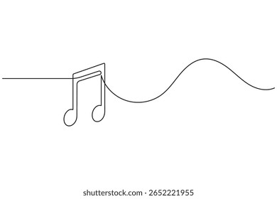 Continuous line art of music symbols and notes isolated on white background