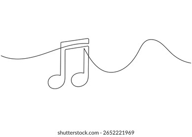 Continuous line art of music symbols and notes isolated on white background