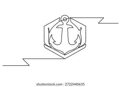 Arte lineal continuo de un ancla náutica integrada con un símbolo del infinito, que representa la estabilidad eterna y la Ilustración vectorial del amor marino.