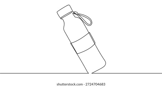 Arte de línea continua en una botella de agua de acero inoxidable. arte de línea sobre fondo transparente