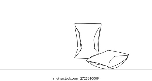 Arte de línea continua en dos bolsas de empaquetado del bocado. arte de línea en fondo transparente