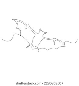 Continuous line art or one line bat drawing for vector illustration, halloween. flying bat concept