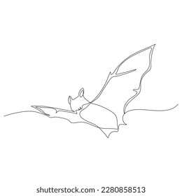 Continuous line art or one line bat drawing for vector illustration, halloween. flying bat concept