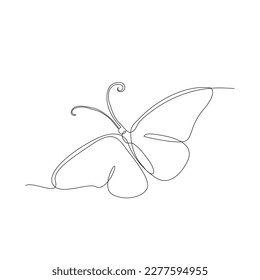 Continuous line art or one line butterfly drawing for vector illustration, insects in spring. flying butterfly concept