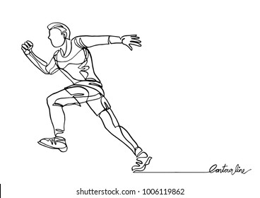 Continuous line art or One Line Drawing of athlete running fast.- Vector Illustration