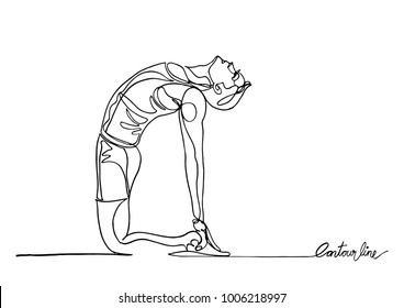 Continuous line art or One Line Drawing of man doing exercise in yoga pose.- Vector Illustration