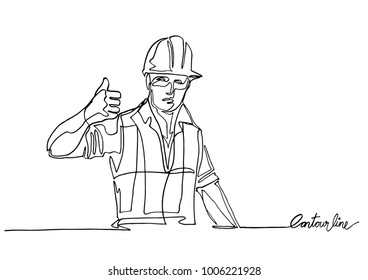Continuous line art or One Line Drawing of man wearing helmet.- Vector 