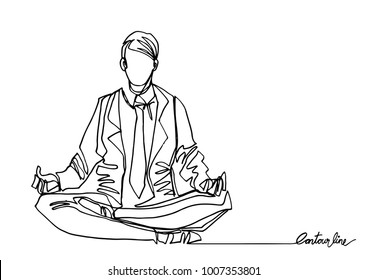 Continuous line art or One Line Drawing of woman meditating.- Vector 