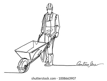 Continuous line art or One Line Drawing of man wearing helmet.-Vector Illustration 