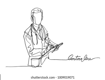 Continuous line art or One Line Drawing ofdoctor with stethoscope                                                                                                               .- Vector illustration