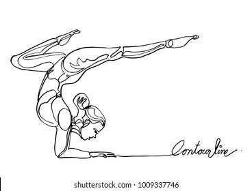 Continuous line art or One Line Drawing ofWoman doing exercise in yoga pose.-Vector Illustration