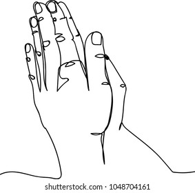 Continuous line art or One Line Drawing of prayer hand. Vector Illustration
