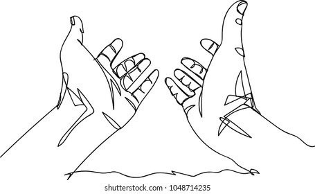 Continuous line art or One Line Drawing of prayer hand. Vector Illustration