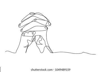 Continuous line art or One Line Drawing of  Prayer Hand,
linear style and Hand drawn Vector illustrations,outline ,cartoon doodle style.