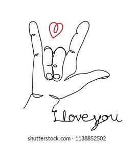 Continuous line art or One Line Drawing of hand love.
Vector illustration Valentine concept.
