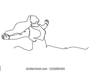 Continuous line art One Line Drawing woman stretching arms is relaxing picture vector illustration