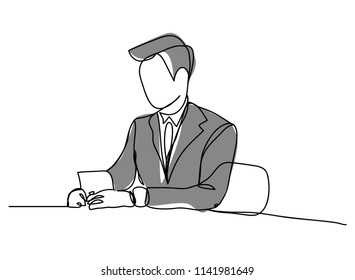 Continuous line art or One Line Drawing of a male businessman is meeting a business man is growing up. Write a conference record
Hand drawn vector illustrations