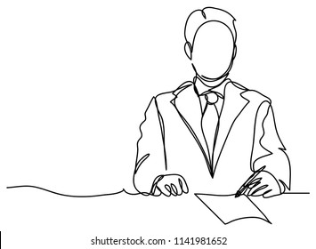 Continuous line art or One Line Drawing of a male businessman is meeting a business man is growing up. Write a conference record
Hand drawn vector illustrations