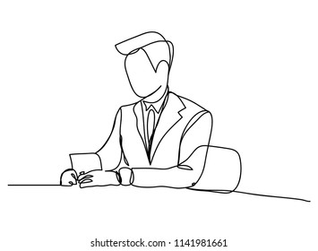 Continuous line art or One Line Drawing of a male businessman is meeting a business man is growing up. Write a conference record
Hand drawn vector illustrations