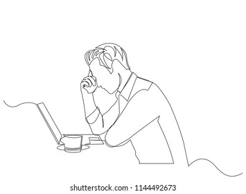 Continuous line art or One Line Drawing of a businessman thinking the job market concept vector illustration.
Hand drawn Using computer
