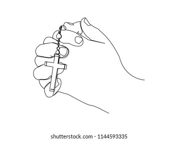 Continuous line art or One Line Drawing of  Prayer Hand,
linear style and Hand drawn Vector illustrations,outline ,cartoon doodle style.