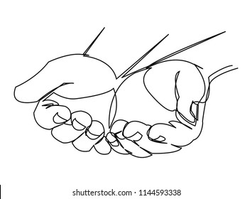 Continuous line art or One Line Drawing of  Prayer Hand,
linear style and Hand drawn Vector illustrations,outline ,cartoon doodle style.