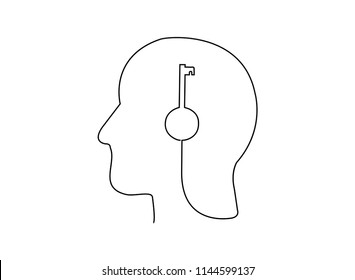 Continuous line art or One Line Drawing of a human brain, mechanical and robotic technology with advanced vector illustration.
