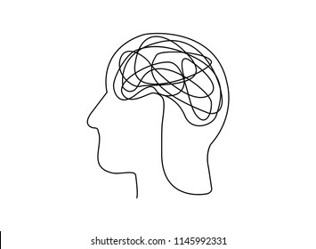 Continuous Line Art Or One Line Drawing Of A Human Brain, Mechanical And Robotic Technology With Advanced Vector Illustration.