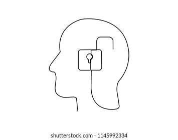 Continuous line art or One Line Drawing of a human brain, mechanical and robotic technology with advanced vector illustration.