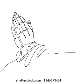 Continuous line art or One Line Drawing of prayer hand, linear style and Hand drawn.- Vector illustrations