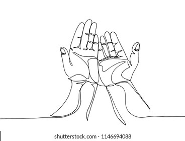 Continuous line art or One Line Drawing of prayer hand, linear style and Hand drawn.- Vector illustrations