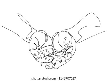 Continuous line art or One Line Drawing of prayer hand, linear style and Hand drawn.- Vector illustrations