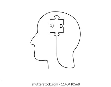Continuous line art or One Line Drawing of Human Brain with Jigsaw Puzzle for Think Idea Concept  vector illustration.