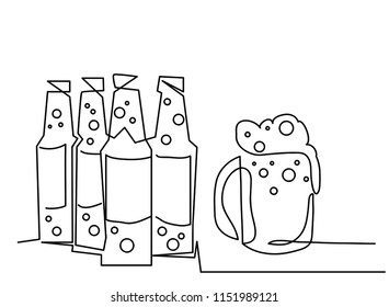 Continuous line art or One Line Drawing of beer glass Fun concept celebrates