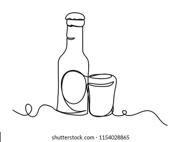 Continuous line art or One Line Drawing of beer glass Fun concept celebrates