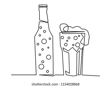Continuous line art or One Line Drawing of beer glass Fun concept celebrates
