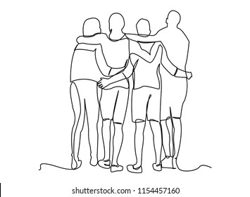 Kontinuierliche Linienkunst oder One Line Zeichnung einer Gruppe von Freunden sowie Kollegen in der Vektorgrafik.