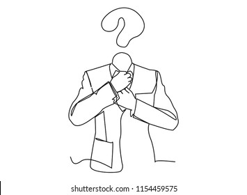 Continuous line art or one line drawing of a business head is a skeptical business concept about skepticism. Of marketing illustrated vector