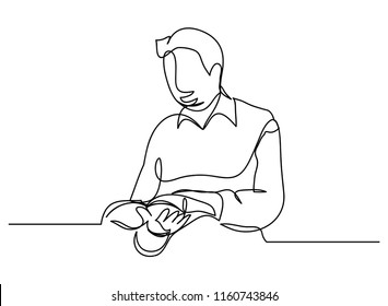 Continuous line art or one line drawing of men reading a knowledge concept.
linear style and Hand drawn vector illustrations, outline