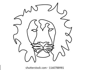 Continuous line art or One Line Drawing of a cute animal lion.
linear style and Hand drawn vector illustrations, outline