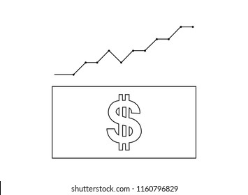 Continuous line art or One Line Drawing of dollars and graphs of market replenishment.
linear style and Hand drawn vector illustrations, outline