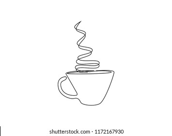 Continuous line art or One Line Drawing of coffee,warm. and Coffees cup  shop concept