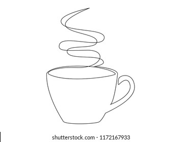 Continuous line art or One Line Drawing of coffee,warm. and Coffees cup  shop concept