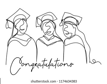 Continuous line art or One Line Drawing of  graduation students card concept congratulation card ,
linear style and Hand drawn Vector illustrations
