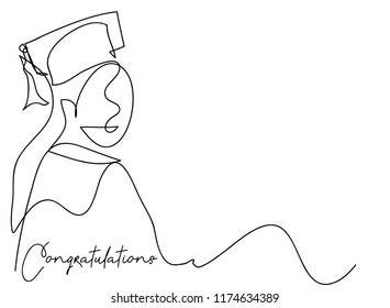 Continuous line art or One Line Drawing of  graduation students card concept congratulation card ,
linear style and Hand drawn Vector illustrations
