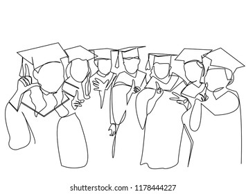 Continuous line art or One Line Drawing of  graduation students card concept congratulation card ,
linear style and Hand drawn Vector illustrations