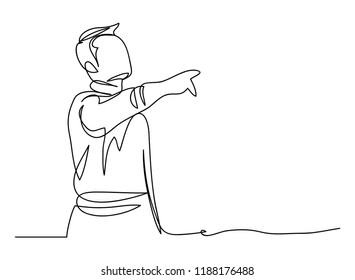 Continuous line art or One Line Drawing of a Man is pointing.