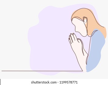 Continuous line art or One Line Drawing of  Prayer Hand,
linear style and Hand drawn Vector illustrations,outline ,cartoon doodle style.